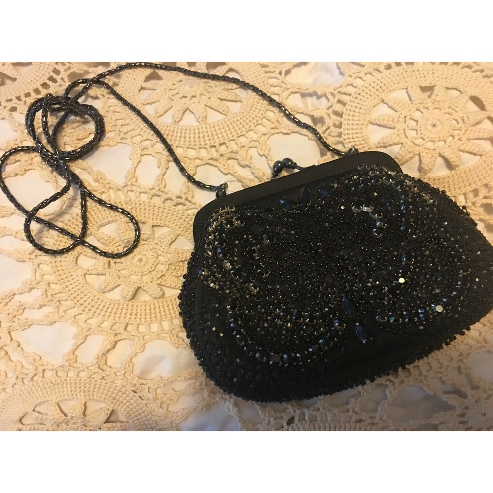 Anthropologie  SANTI BLACK SATIN RHINESTONE EVENING crossbody BAG